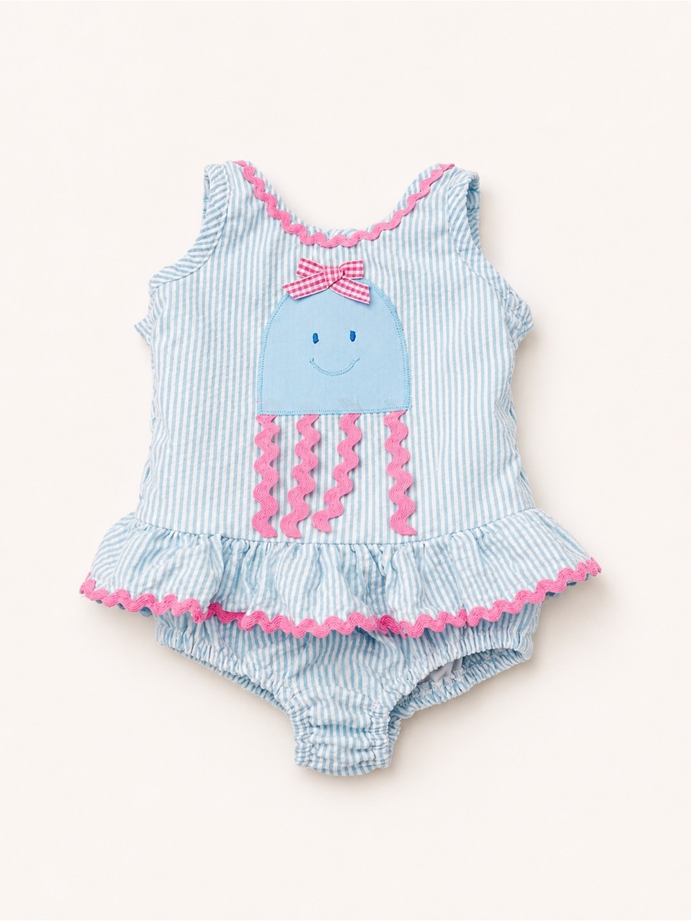 Funtasia! Too Light Blue Seersucker Jellyfish One-Piece Bodysuit with Pink Trim